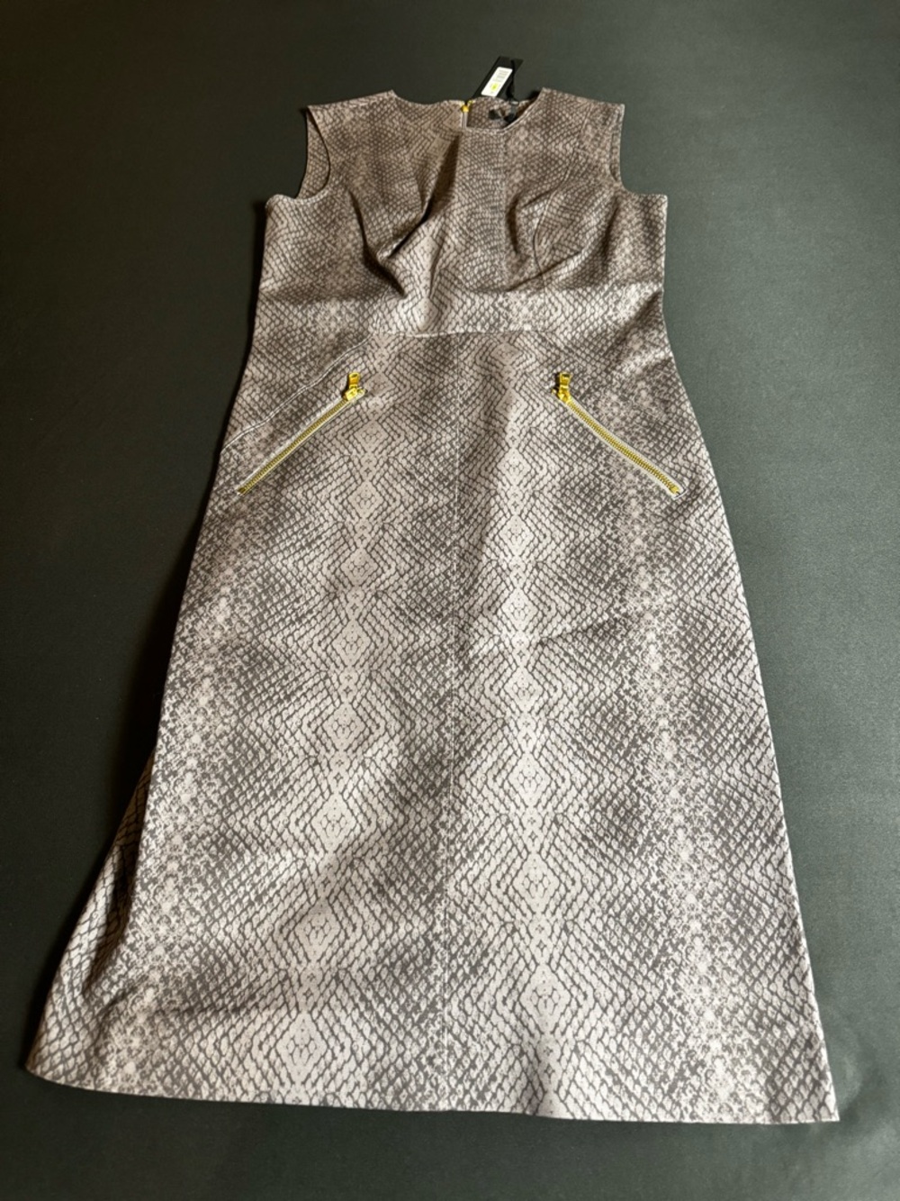 Donna Karan Snake Print Sleeveless Dress 4 NWT Gold Zip Midi